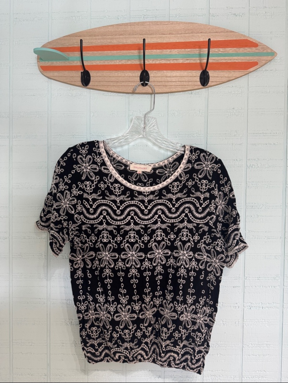 Women’s Black Floral Lace-Trim Top